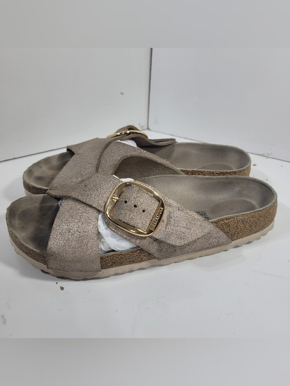 Birkenstock Siena Big Buckle Metallic Rose Gold Suede Sandals Women 40 L9 M7